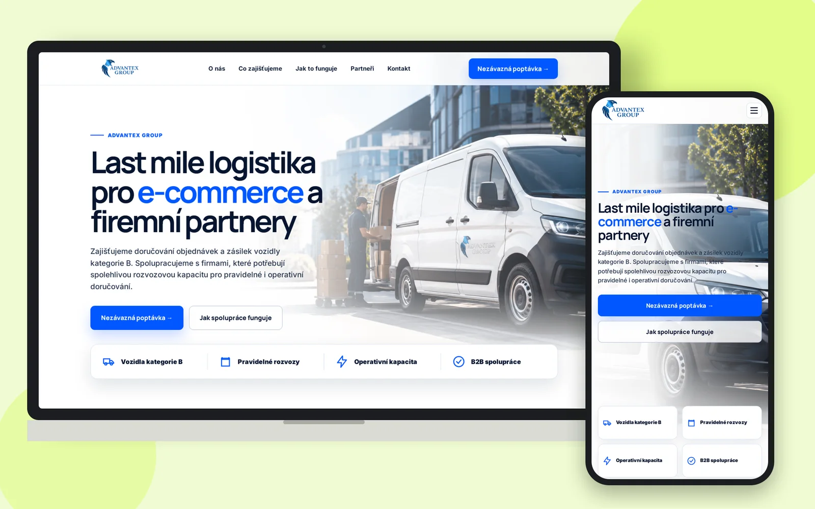 Web Advantex Group na notebooku a smartphonu