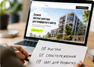 Spuštěný web na notebooku a checklist: zpětná vazba, postřehy, nápady na rozvoj