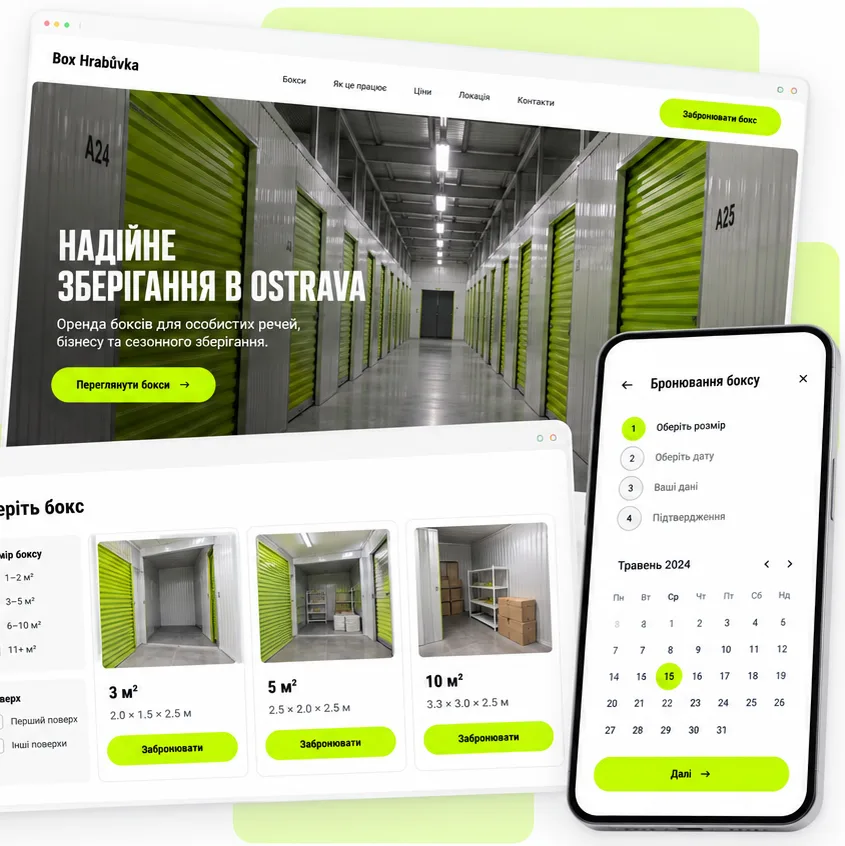 Web Box Hrabůvka s výběrem boxu a rezervačním kalendářem