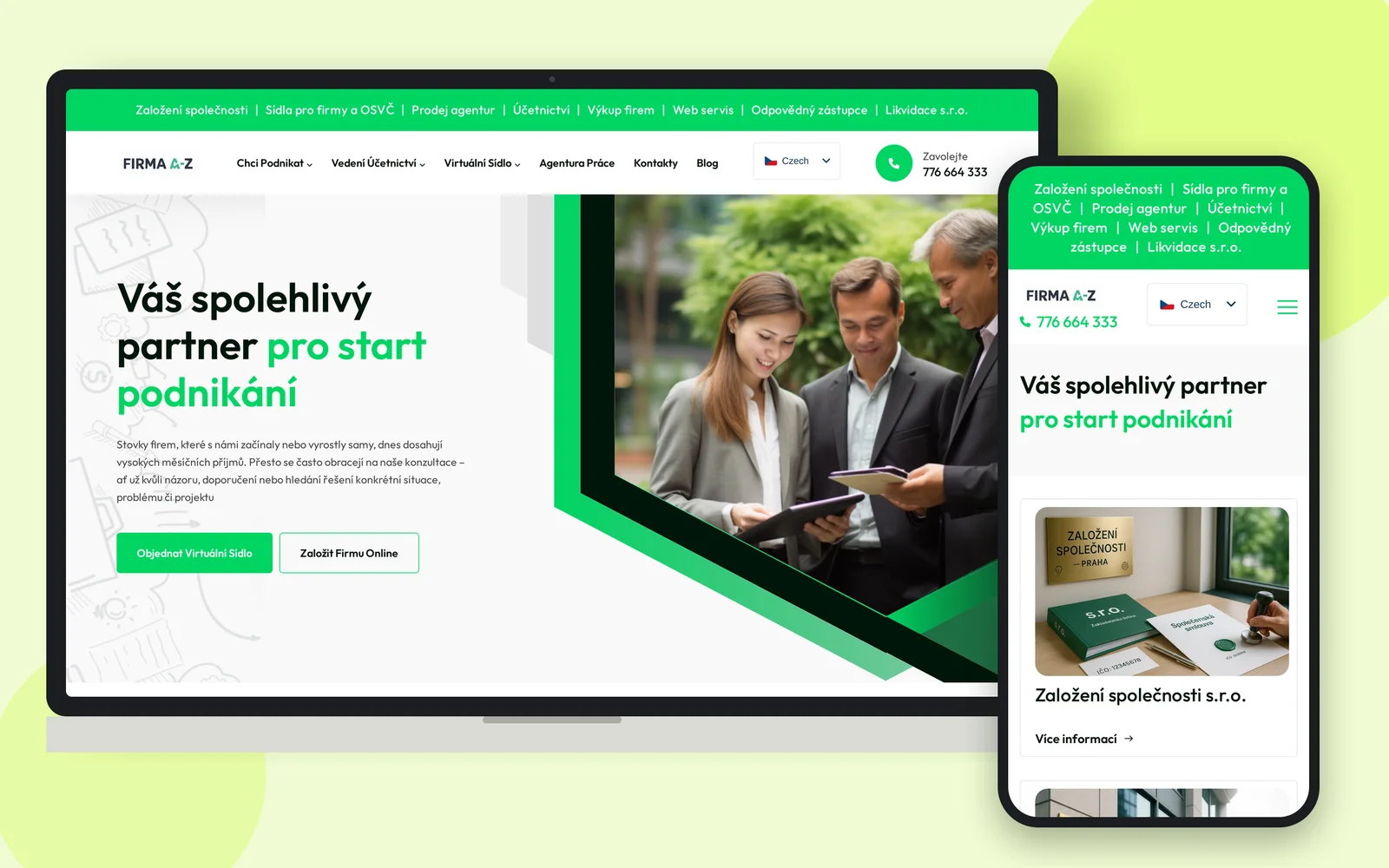 Web Firma A-Z na notebooku a smartphonu
