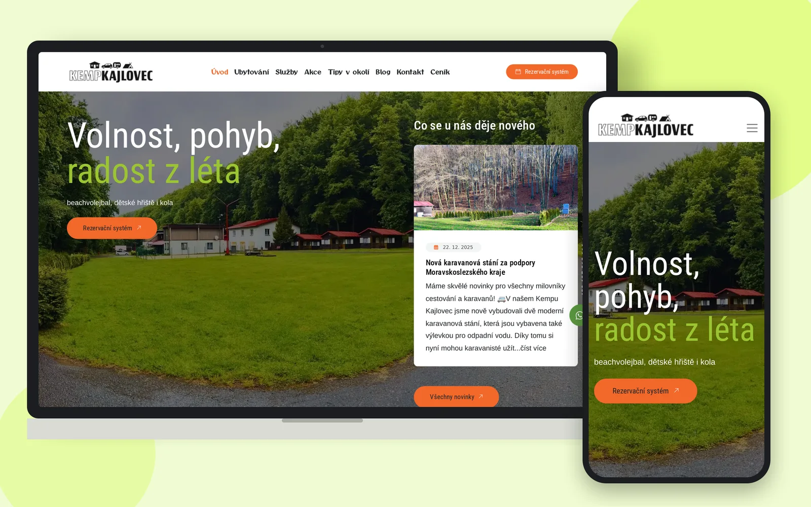 Web Kemp Kajlovec na notebooku a smartphonu