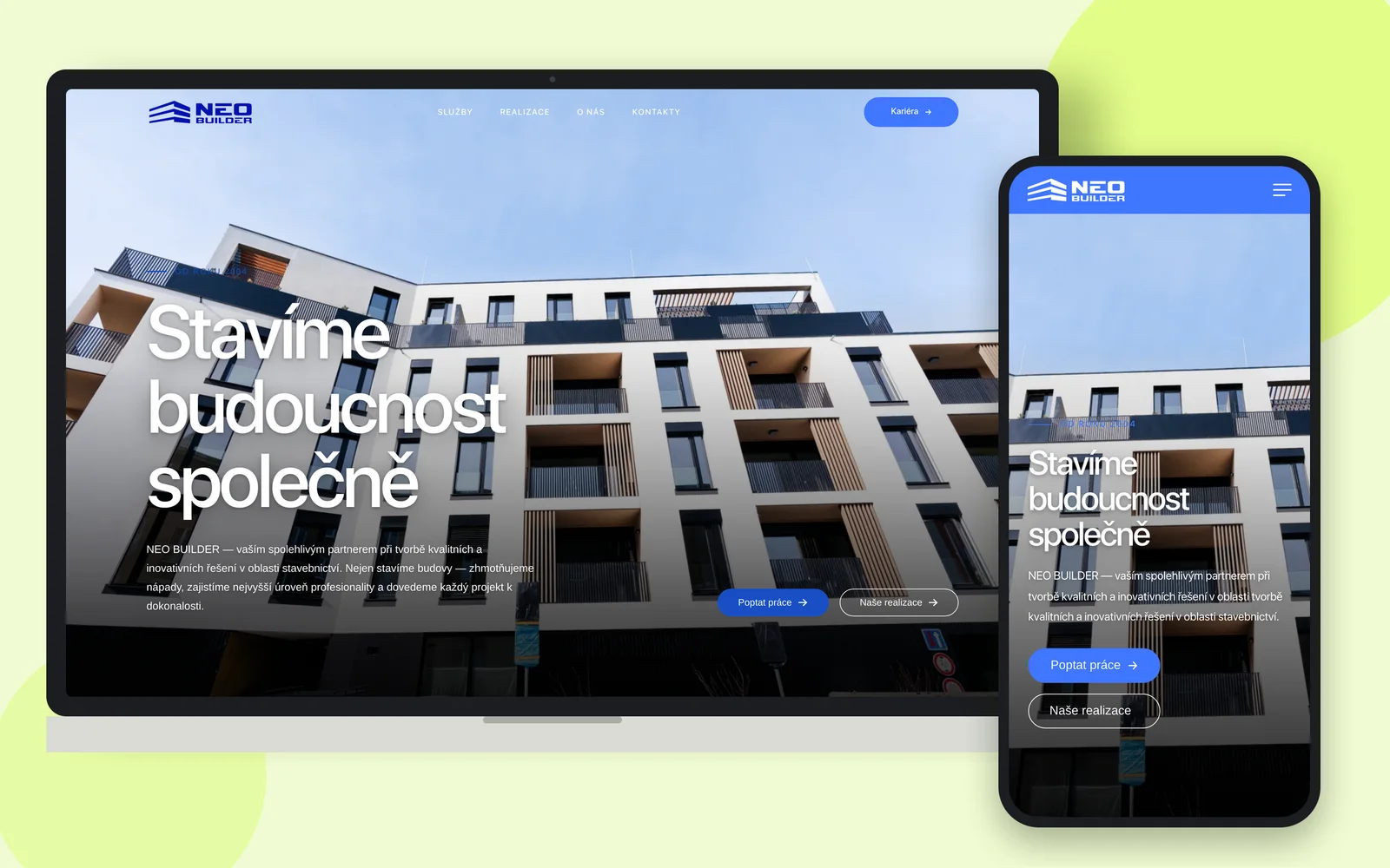 Web NEO BUILDER na notebooku a smartphonu