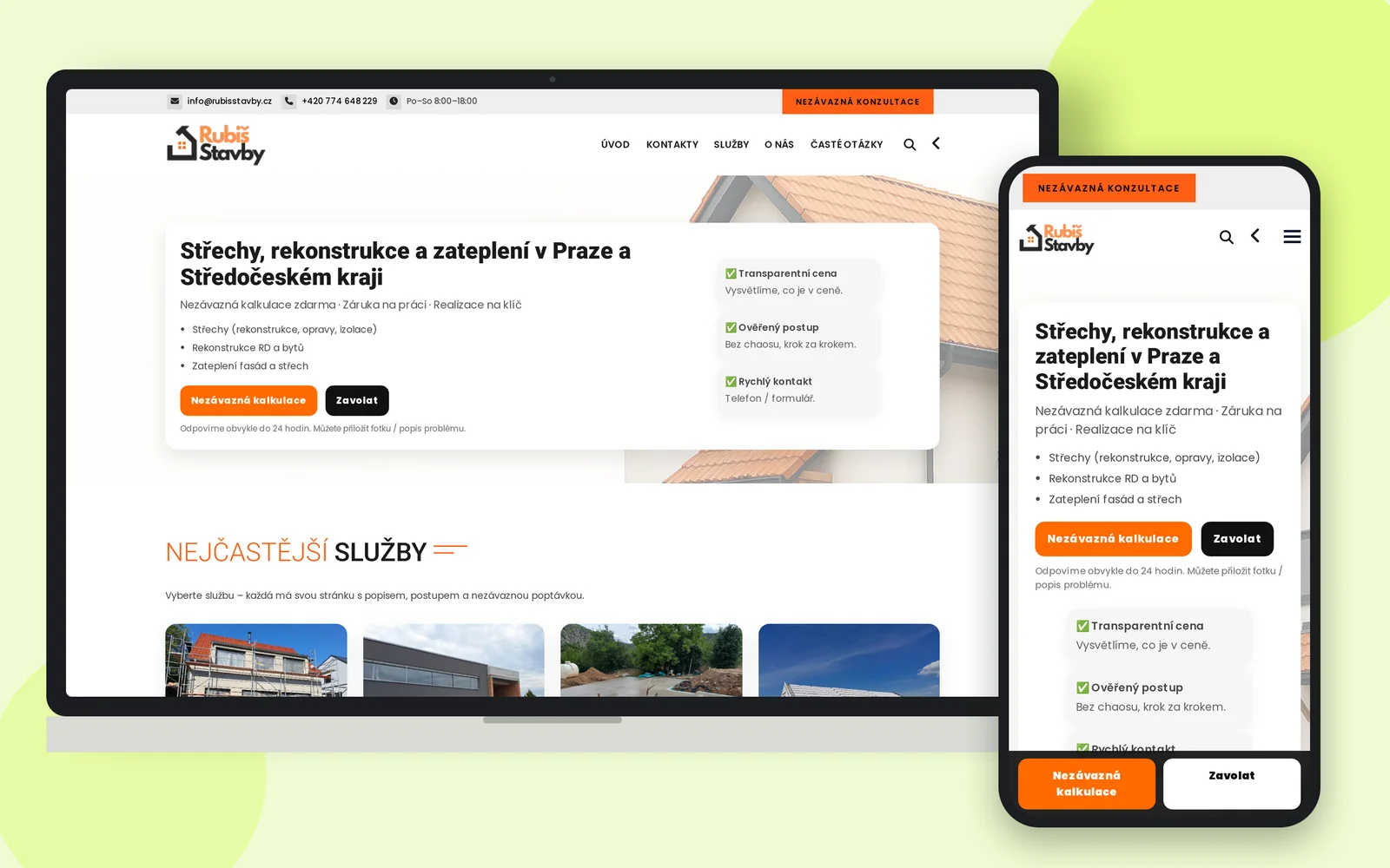 Web Rubiš Stavby na notebooku a smartphonu