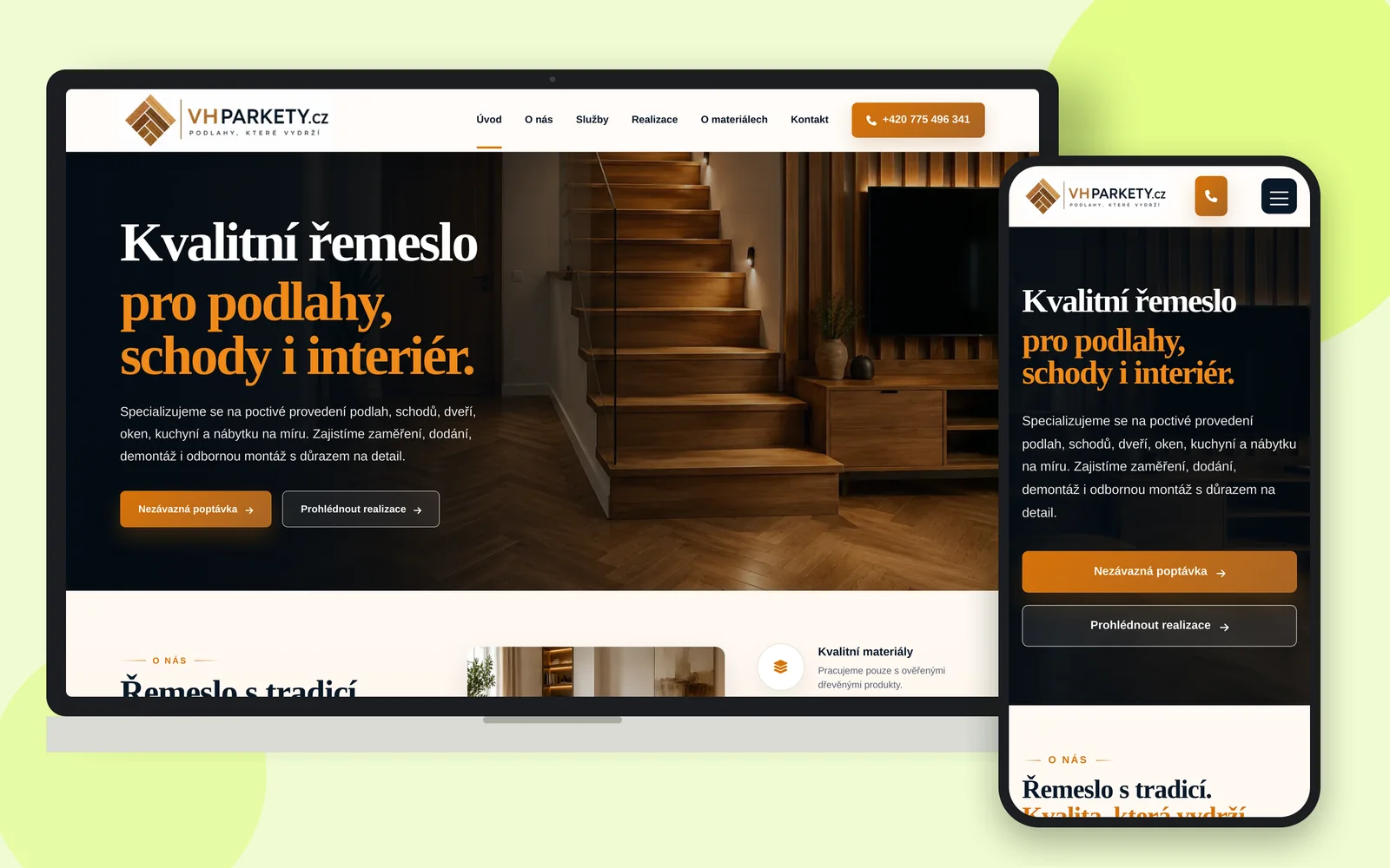 Web VH Parkety na notebooku a smartphonu