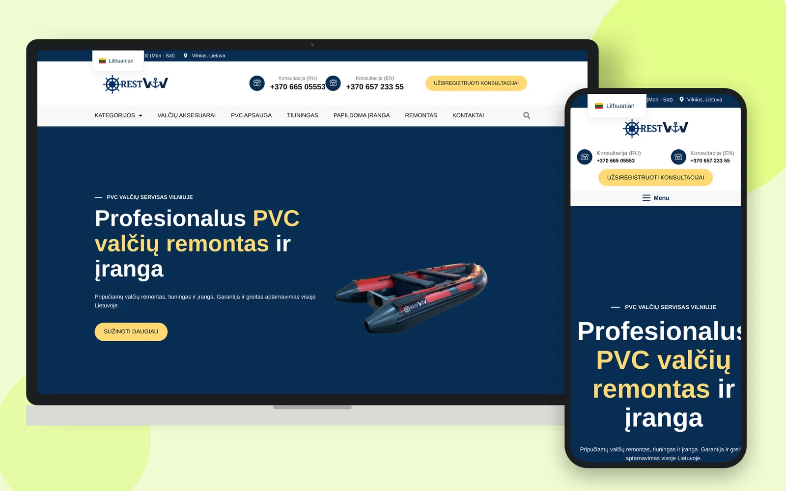 Web OREST VV o opravách PVC člunů na notebooku a smartphonu