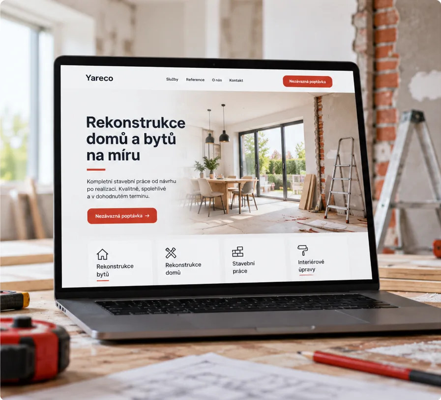 Notebook s webem Yareco o rekonstrukcích domů a bytů