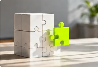Kostka z puzzle s jedním limetkovým dílkem